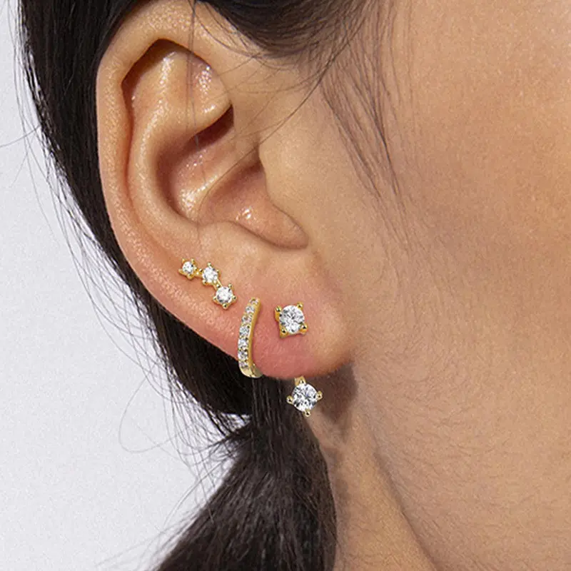 3 Pairs Sterling Silver Stud Hoop Earrings Set for Women 14K Gold Plated Earrings Stacks Dainty Earrings for Multiple Piercings flat back stud earring dainty