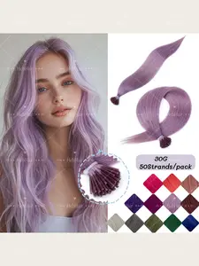 I Tip Keratin Hot Fusion Hair Extensions, 50 Strands Pack, Straight Human Hair Sticks, Colors(Pink/Purple/Green/Red) , Daily Use & Halloween Parties