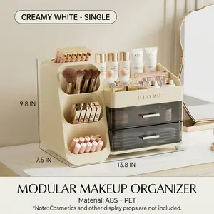 2-in-1 ABS Plastic Classic Cosmetic Storage Organizer Box, Large-Capacity Vanity Organizer with Drawers for Cosmetics, Skincare & Brushes