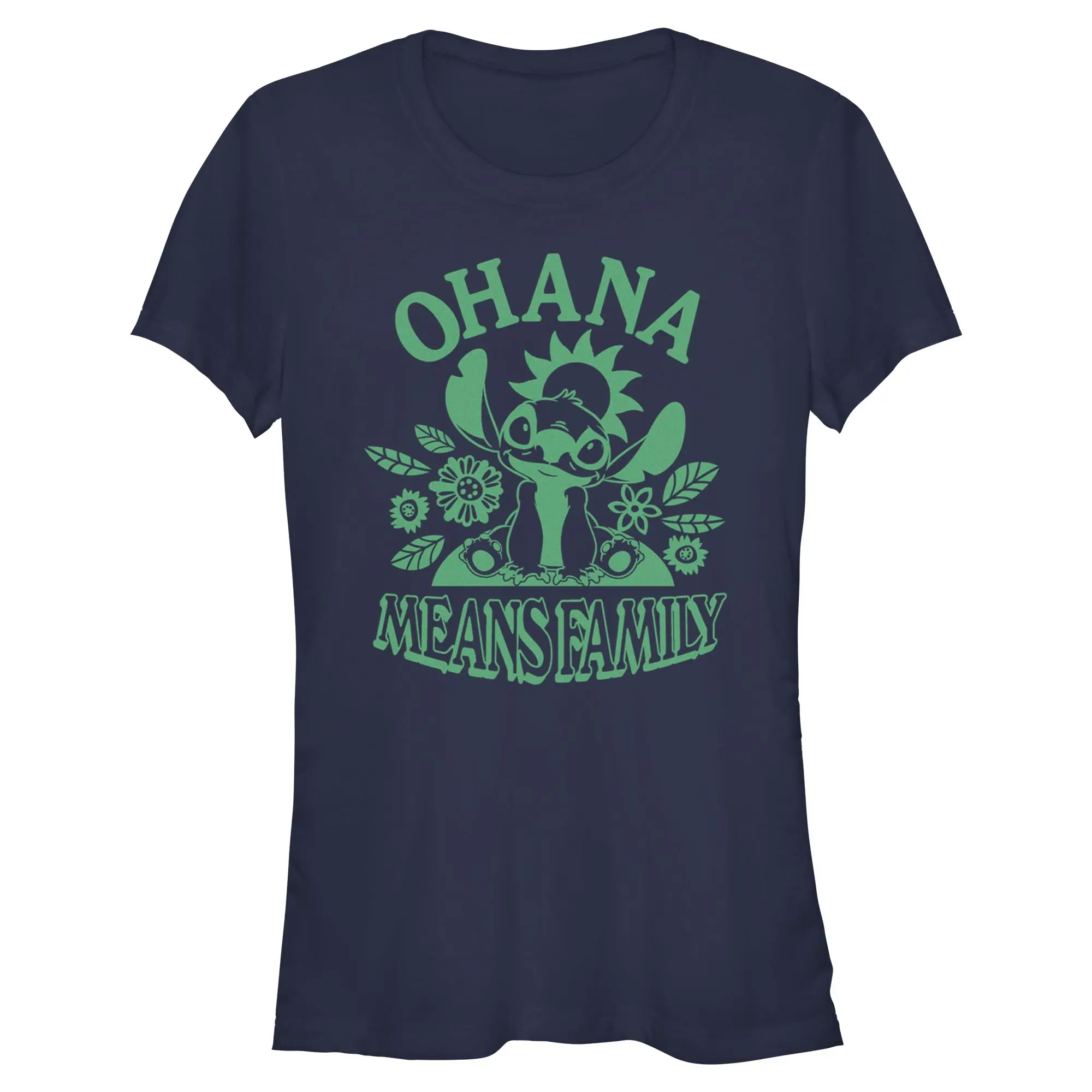 Juniors Womens Lilo & Stitch Flowery Ohana T Shirt