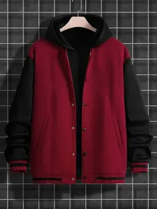 Men's Casual Loose-Fit Baseball Jacket, Thick Fabric Street Style, Fall & Winter Sports Wear, Comfortable and Stylish Outerwear