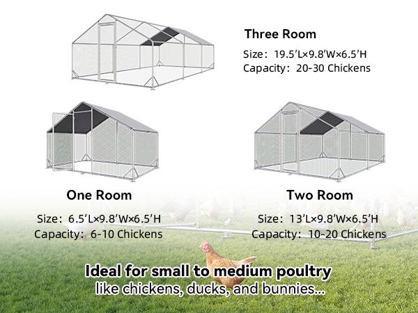oneinmil Large Metal Chicken Coop, Outdoor Chicken Runs for Yard with Cover, Spire Roof Hen House Enclosure with Security Lock, Walk-in Cage Peak Hen House for Yard Farm