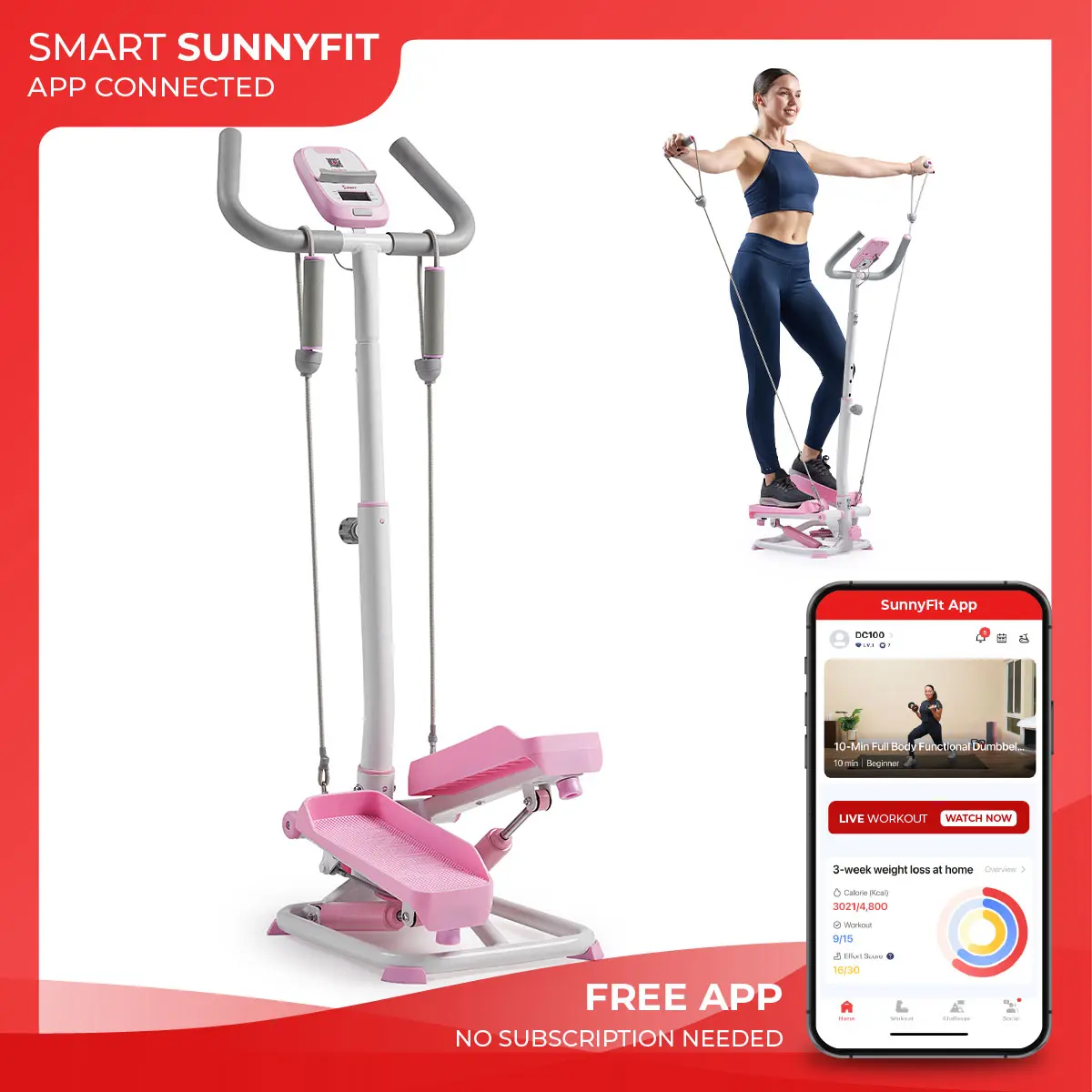 SMART Pink Stepper w/ Resistance Bands