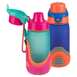 COOL GEAR  2-Pack 16 oz Treadz Plastic Water Bottle With Carrying Loop and Locking Chugger Spout | Leakproof, Dishwasher Safe, Shatter Resistant BPA-Free Water Bottle for Home, School, Gym