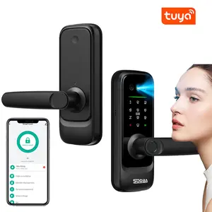 Smart Door Lock with Palm Vein Fingerprint & Face Recognition IP53 Waterproof 2K Camera Video Doorbell Keyless Entry App Control for Front Door Bedroom Apartment Office Garage Locks Biometric Security