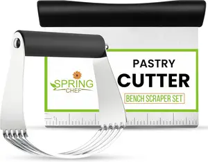 Spring Chef Dough Blender & Pastry Cutter Tool, Stainless Steel Pastry Blender & Bench Scraper for Pizza, Nut, Pie - Multipurpose Dough Cutter & Scraper Tool for Baking with Soft Grip Handles - Black