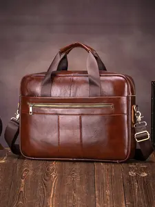 SCHLATUM Men's Genuine Leather Briefcase, Vintage Business Laptop Bag, Multi-Layer Numerous Compartments Large Capacity Shoulder Crossbody Bag, Travel Handbag