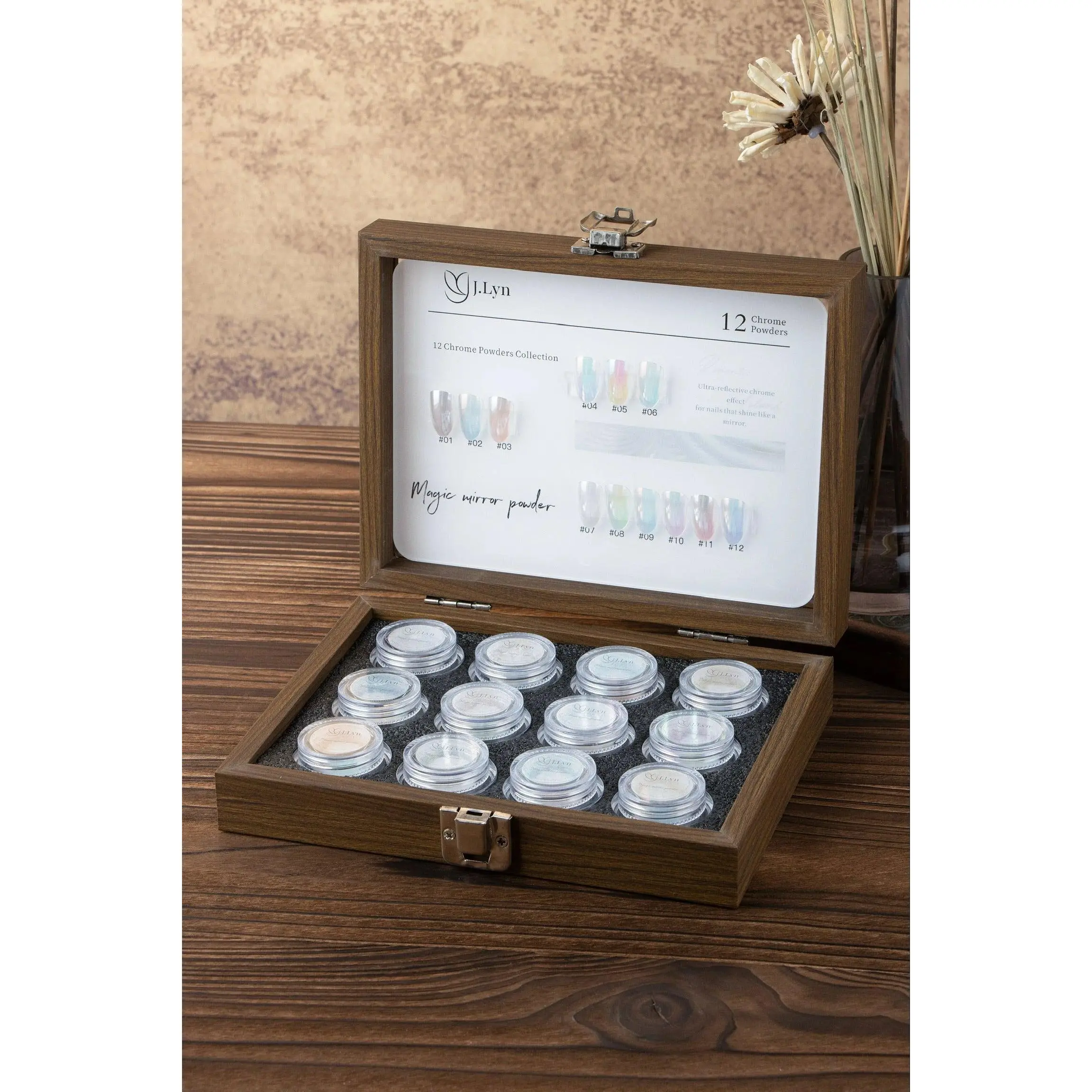 J.Lyn Magic Mirror Chrome Powder Collection – 12 Color Professional Nail Art Set