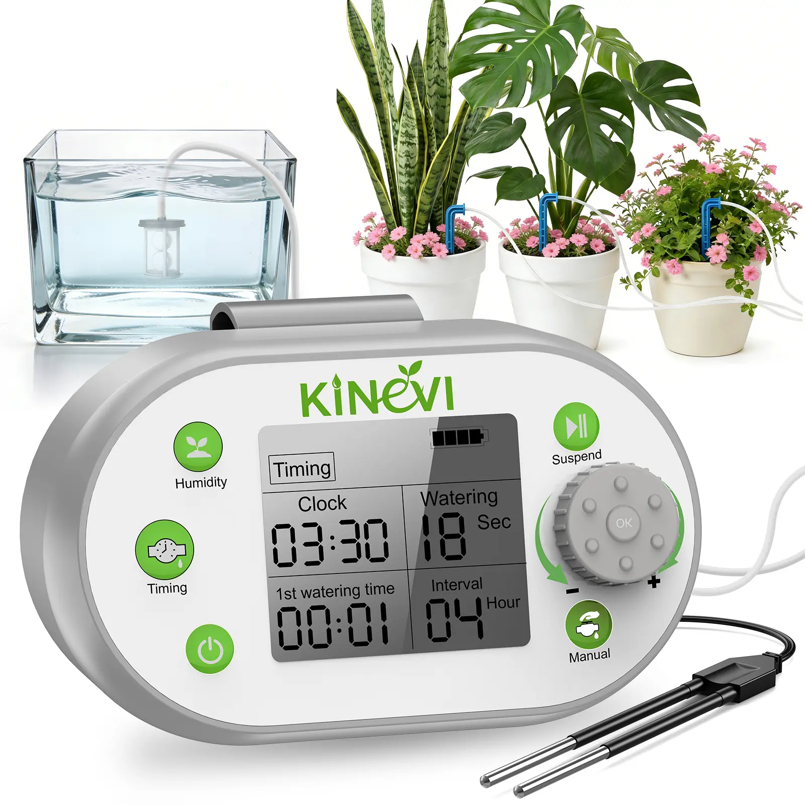 Automatic Indoor Plant Waterer,Self-Watering System for 15 Potted Plants, Auto Drip Irrigation Kit with Programmable Water Timer and Smart Humidity Detection, Green