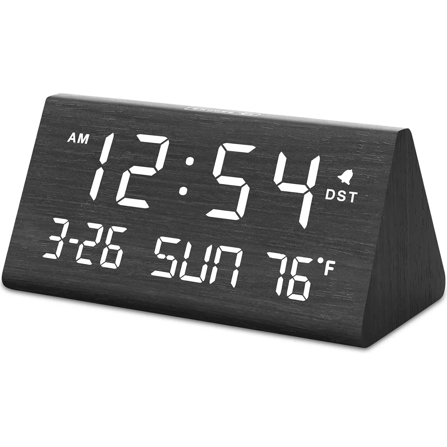 Wooden Minimalist Digital Alarm Clock - USB Port, Date, Day of Week, Temperature, Dimmer, Volume Control, Auto DST, Decorative Home Supplies Gift for Bedroom, Office
