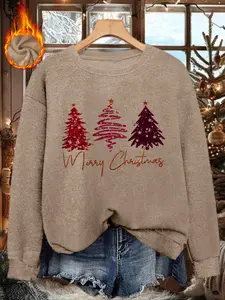 [Autumn and Winter] Women's casual and fashionable crew neck faux sweater tops, women's Halloween crew neck faux sweater tops, Christmas pink Christmas tree print comfortable crew neck faux sweater tops, Christmas gifts