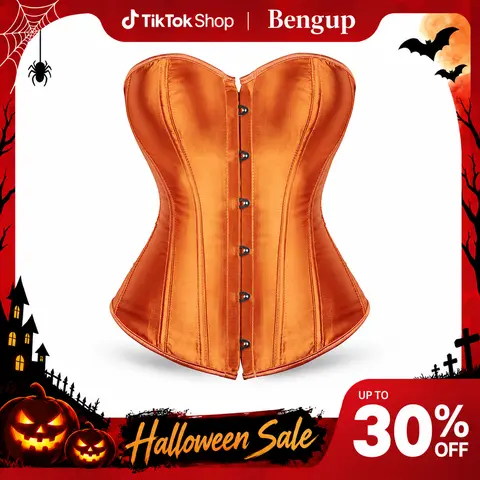 Women's Elegant Overbust Satin Lingerie Corset Top - Smooth Minimalist Vintage Sexy Fit Plus Size Waist Cincher Shapewear, Christmas-Halloween Costume, 808-D1