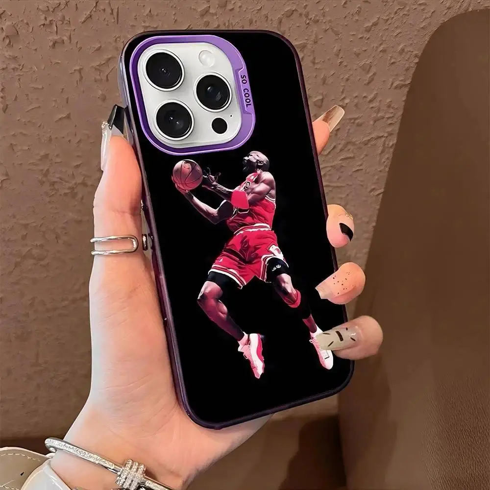 Michael Jordan-themed silver phone case, compatible with iPhone 17, 16, 15, 14, 13, and 12 models, with a matte finish.