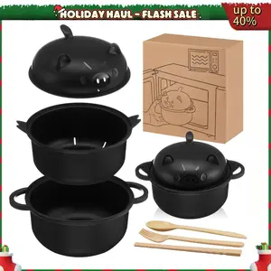 Ramen Noodle Bowl Microwavable 45oz 1330ml, Pig Ramen Cooker with Strainer Lid and Complete Utensils Set for Kitchenware Daily Use