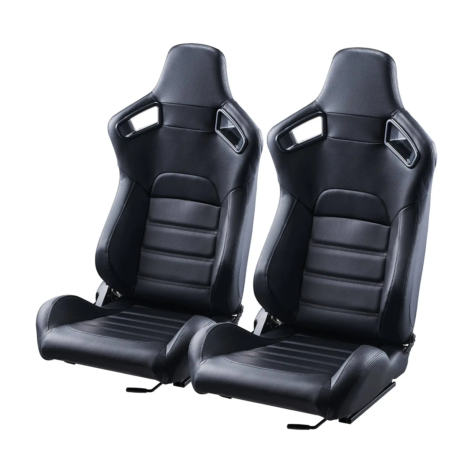 VEVOR 2-Set Racing Seats with Adjustable Racing Cockpit, Wide-Angle Reclining, High-Resilience Foam, Soft PVC Leather, Q235B Slider, Firm 3D Contoured Structure, Single Lock, Sliding Back for Long Drives, Racing Cars & Go-Karts, Wide Spacious