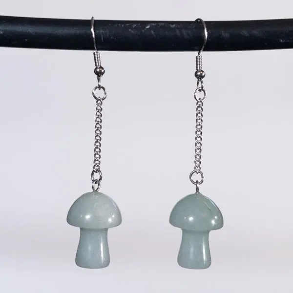 Green Aventurine Crystal Mushroom Earrings