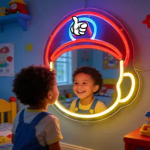Retro Gamer Neon Mirror LED Wall Decor for Game Room Gaming Setup Bedroom