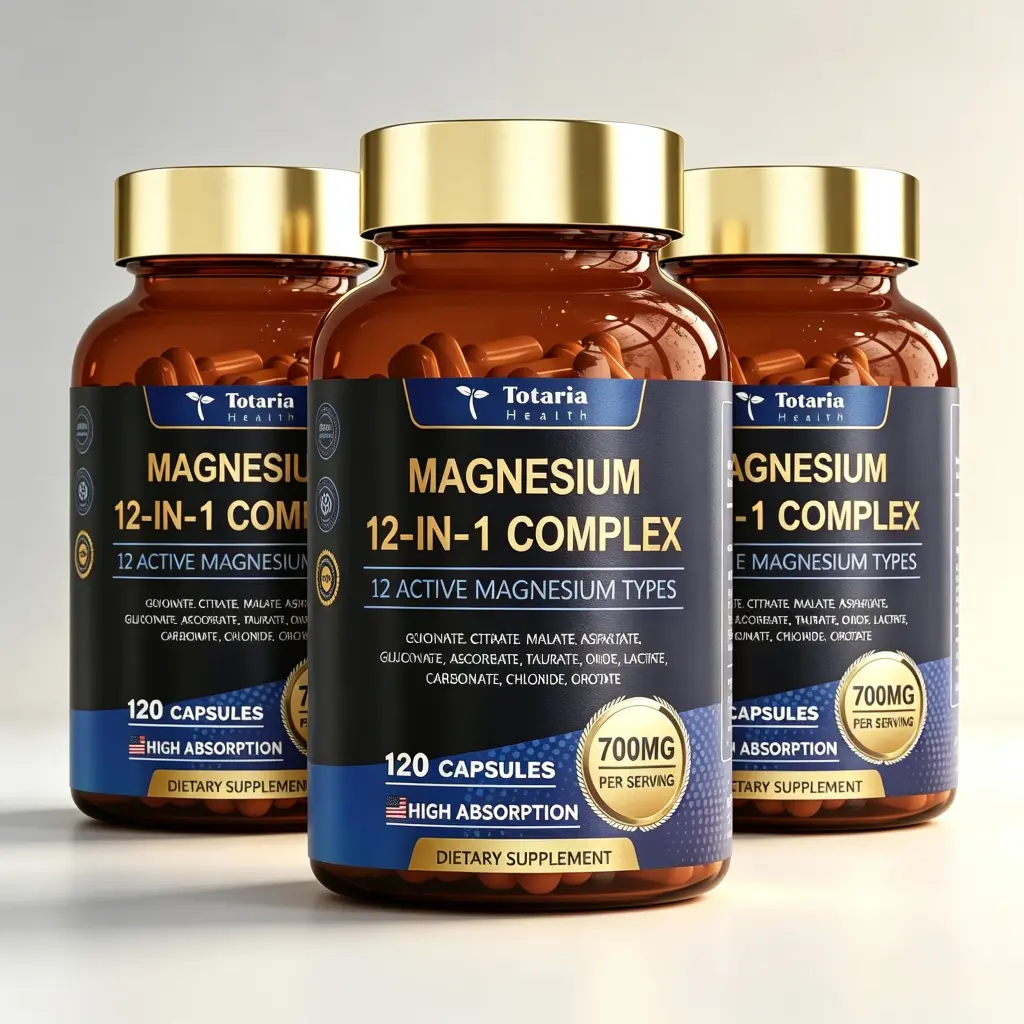 Daily Magnesium Supplement 12-in-1 Complex 700mg, Glycinate Citrate Oxide Taurate Orotate, Vegan Non-GMO Capsules for Muscle Comfort & Relaxation