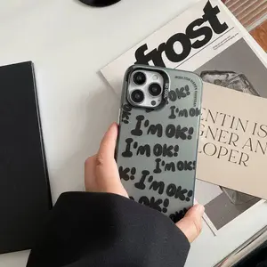 "I'm ok" Text Pattern Shockproof Phone Case for iPhone 17/16/15/14/13/12/ Plus/Pro/Pro Max Cartoon-inspired Playful Stain-resistant Whimsical Textured Unique Adorable Vibrant Trendy Durable Gift Case