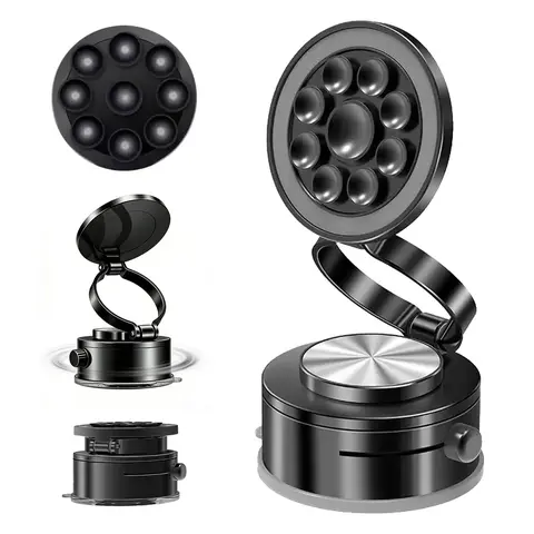 Magnetic Suction Cup Car Phone Holder - Secure Smartphone Mount, Folding Design Vacuum Suction Holder, Easy Setup Dashboard Accessory for Cars and Gym Use, Universal for All Smartphones