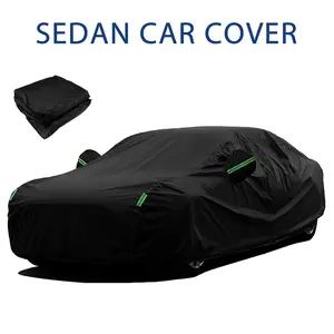 15.4-16.7FT Black Car Cover Fit for Sedan, Waterproof All-Weather Reflective for Automobiles Oxford with Cotton Cloth, Car Sun Dust Ice Snow Cover