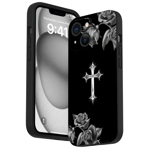 Rose Cross Pattern Straight-Edge Soft TPU Silicone Phone Case for iPhone (16 Plus,16,15,14 Pro Max,13,12,11,XR,XS Plus) - Skinny, Slim Profile, Easy to Carry, Non-Slip, Anti-Drop, Shockproof, Full Camera Protection, Durable Heavy Duty Mobile Accessory