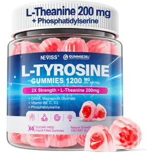 L Tyrosine Gummies Supplement 1200mg, GABA L-Theanine Supplement 200mg with Magnesium Glycinate Vitamin B6, D3 & C - Calm & Focus Gummies - Brain Supplements for Memory, Mood & Relax for Adults, 60Cts