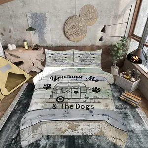 Camping Comforter Set,Camper Decor Bedding Set,Rv Trailer with Dogs Camping Duvet Insert for Adults Women,Abstract Gradient Room Decor Quilt Set