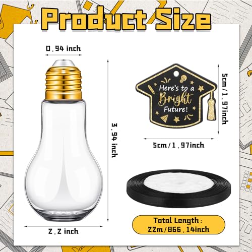 36/48 Pcs Graduation Cap Candy Jars, Graduation Gifts Class of 2026 Plastic Light Bulb Jars with Graduation Cards, Bear Candy Jar with Graduation Cap with Tassel Grad Container Drinking Cups Fillable Drink Graduation Decoration Treat Grad Party Supplies