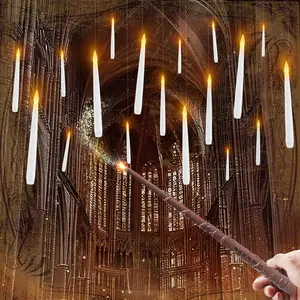 20 count Floating Candles with Wand, Hanging Candle with Timer, Magic Deco Candles Flickering Warm Light, Flameless Taper Candle with Remote, LED Candlesticks for Birthday Halloween Party Decor
