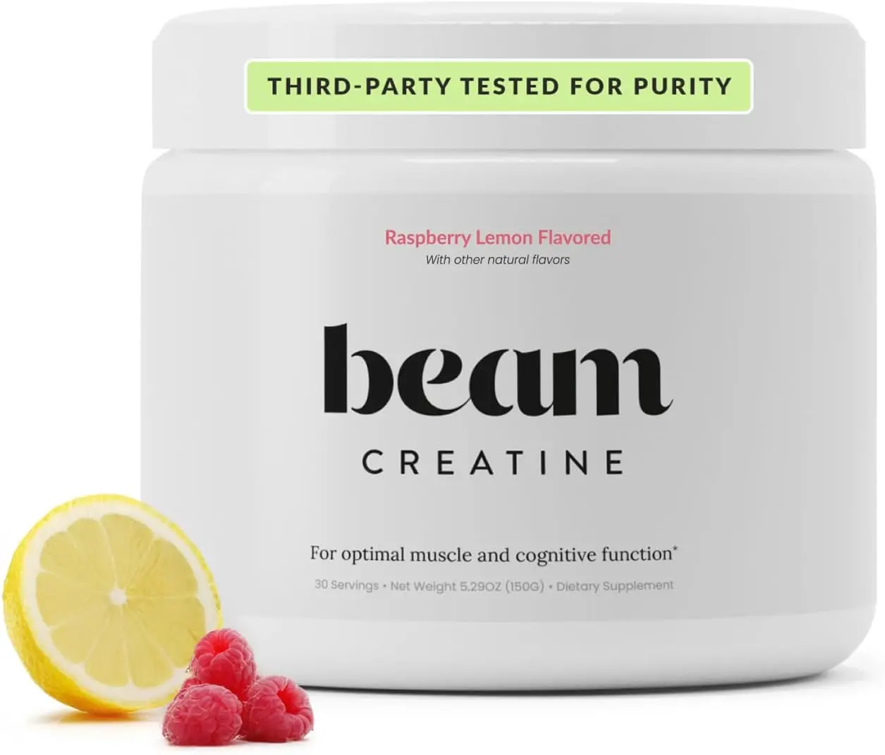 Beam Creatine Monohydrate Powder – 5g Micronized Creatine Monohydrate, Flavored Creatine for Women & Men, Muscle Strength, Growth & Cognitive Support, Raspberry Lemon Flavor, 30 Servings