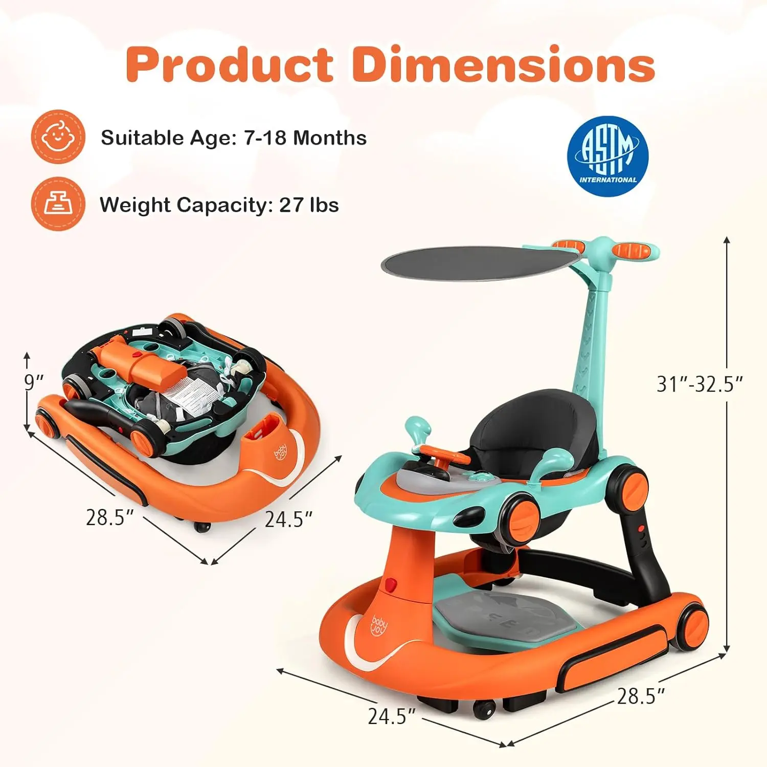 Green + Orange, 7-in-1 with Handle, Rocker Combo
