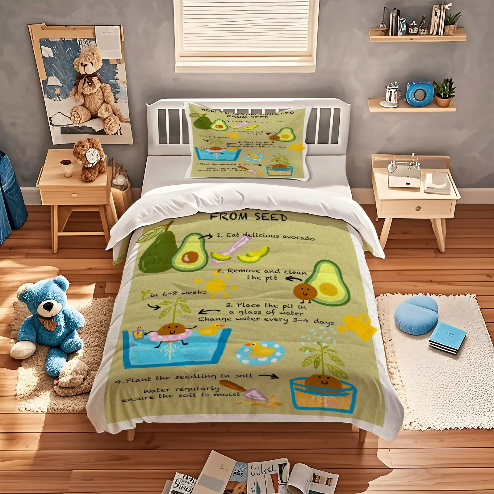 Avocado Pattern Duvet Cover, Soft, Comfortable And Durable Bedding, Suitable For Bedroom Decoration Gifts For Teenagers And Adults, Including 1 Duvet Cover And 1 Or 2 Pillowcases Without a Core And Pillow