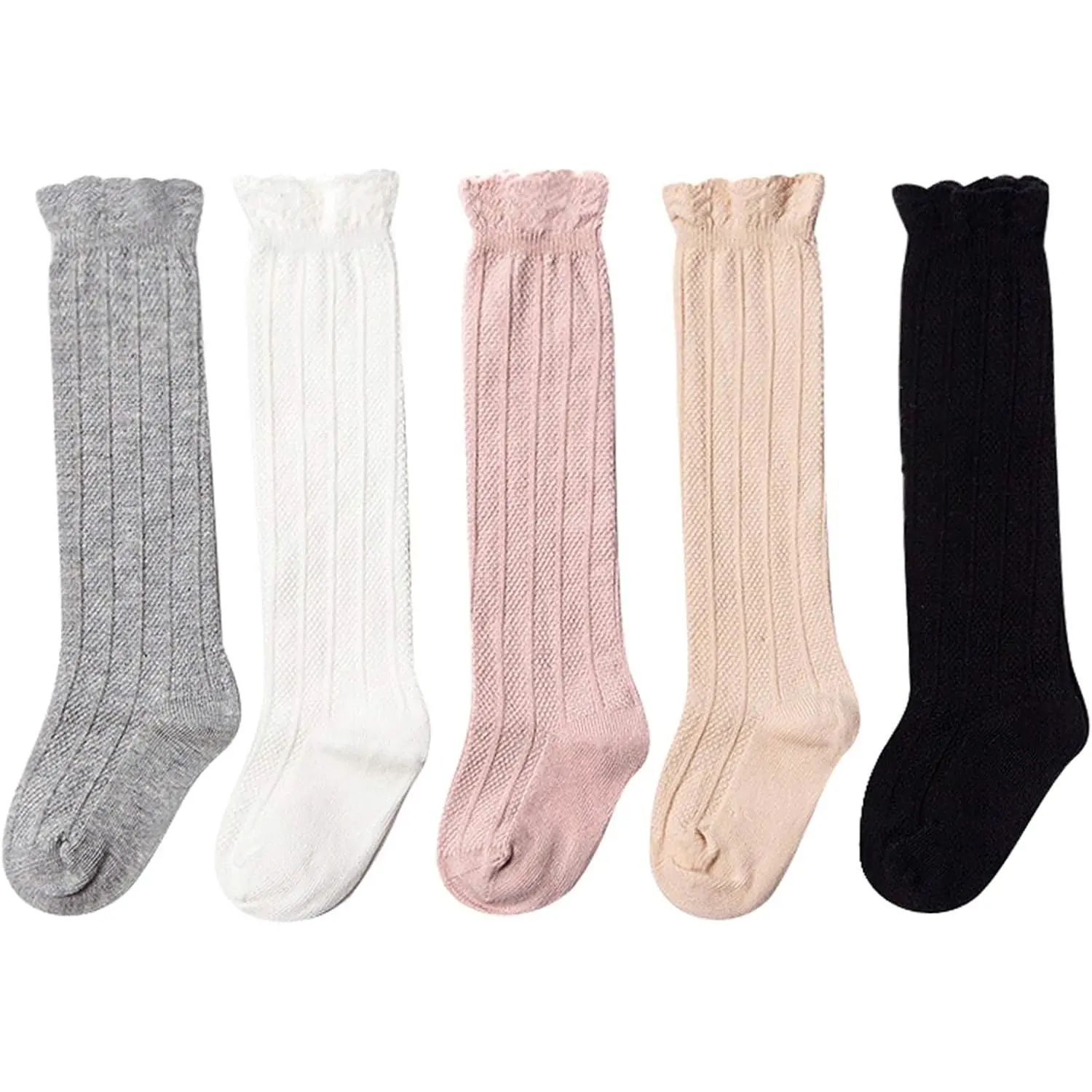 Z-CPA15   Baby Girls Boys Uniform Knee High Socks Tube Ruffled Stockings Infants and Toddlers (Pack of 3/5)