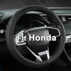 Customized Auto Car Steering Wheel Cover for Honda Accord, Civic, CR-V, HR-V, Pilot, Fit, Passport, Odyssey (14.5-15 in, Black - Standard Size)