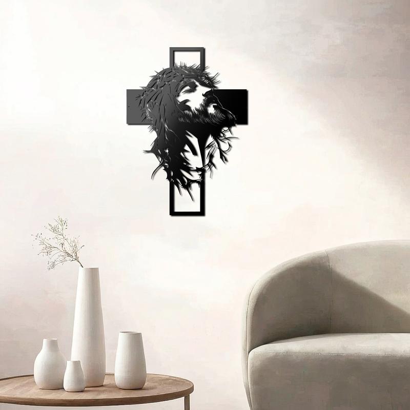 Jesus Cross Metal Wall Art 28.58x40cm | Christian Religious Wall Decor Easter Gift！Laser Cut & Hand Engraved Christian Artwork | Durable Metal Decor for Home, Office, Church, Restaurant | Religious Symbolism Wall Hanging Perfect Easter Gift