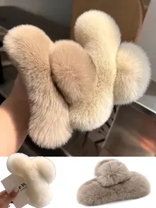 solid color plush clip, high-end texture, autumn and winter multi hair hair clip, feminine temperament, hairstyle, Fuzzy hair clip