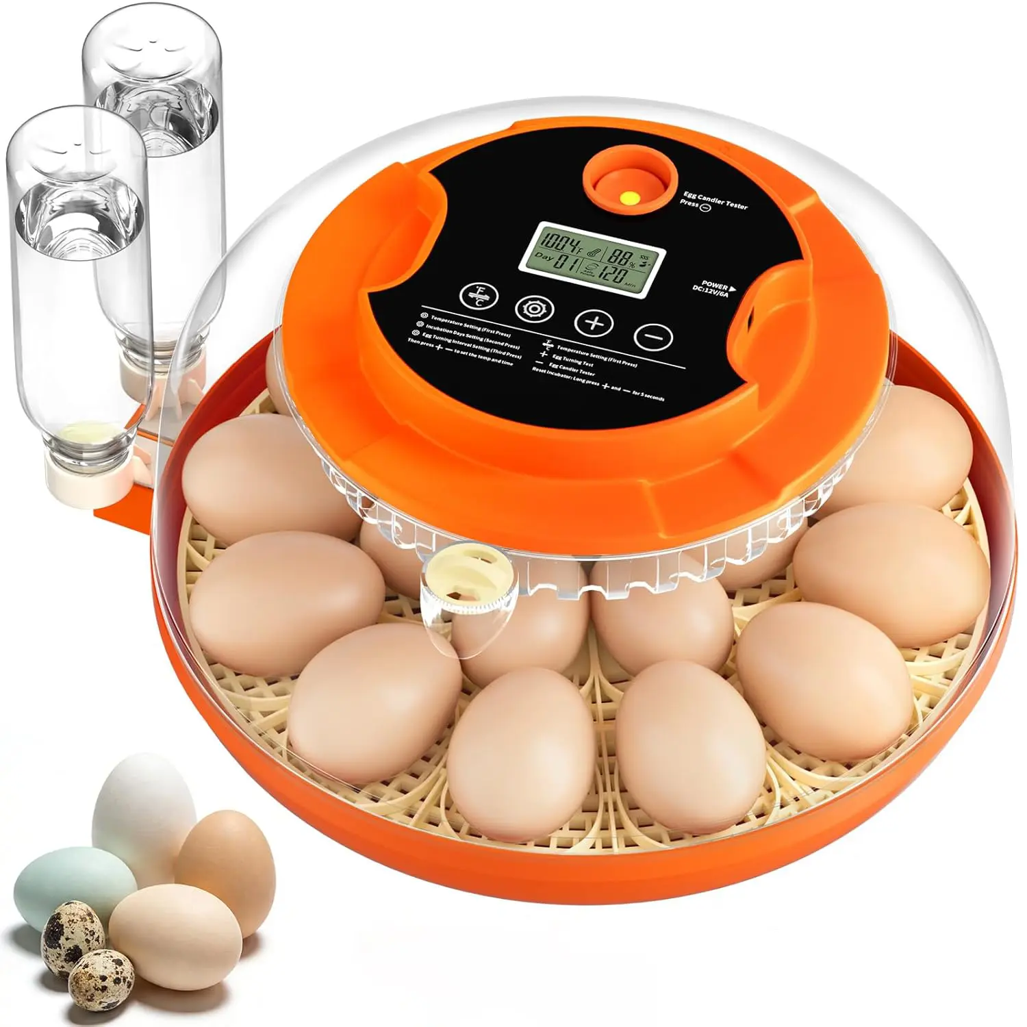 18-Egg Incubator, Fully Automatic with Egg Turner & Temperature/Humidity Control, Clear Lid and Storage, for Hatching Chicken, Duck, Quail Eggs,Father's Day Gift