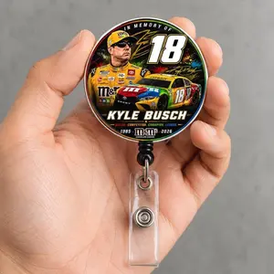 Memorial Kyle Busch Badge Reel, Tribute Racing Fan Memorial ID Holder, Trending Badge Reel