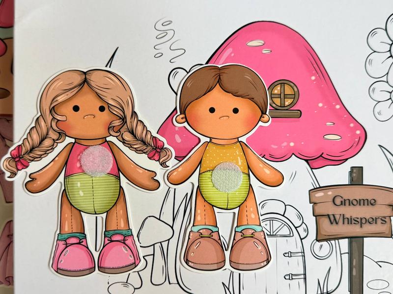 Gnome Whispers – Paper Dolls Activity Book (Velcro Dress-Up, 2 Dolls, 56 Accessories) | Spring Acorn