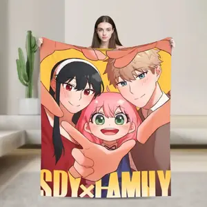 Spy x Family Anya Forger Flannel Blanket Soft Anime Throw Blanket Cozy Bed Sofa Travel Office Streetwear Style Warm Bedspread Gift for Fans