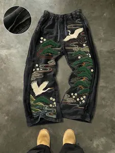 Men's Casual Loose Cotton Sport Pants, Athleisure Style Bottoms, Floral Print, Drawstring Waist, All Seasons, Street Style, Ideal for Outdoor & Holiday Gifts