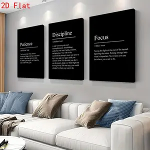 2D Flat, 3pcs Pack 3pcs Modern Minimalist Motivational Quote Posters - Patience Discipline Focus Quote, Framed/Unframed Vertical Typographic Wall Art Suitable for Living Room, Study, Office - Ink Canvas Prints, Positive Affirmations Wall Decor, 2D