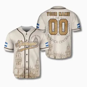 Custom Nicaragua Baseball Jersey Personalized Name & Number Button Up Shirt UM