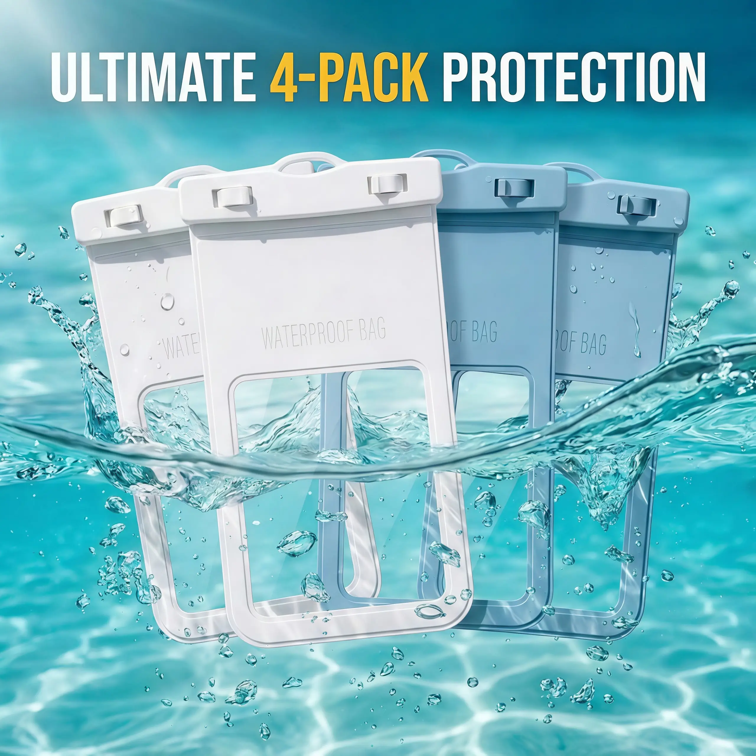 4-Pack Universal IPX8 Waterproof Smartphone Pouch - Sensitive Touchscreen Dry Case, Floating Outdoor Accessory for Up to 7.2in iPhone/Galaxy & Devices, Ideal for Swimmers, Cruise Ships, Underwater Photography, Universal Fit