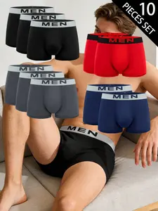 10 pcs men's flat cornered underwear, Lightweight, Sporty sports underwear, Suitable for all seasons, at home