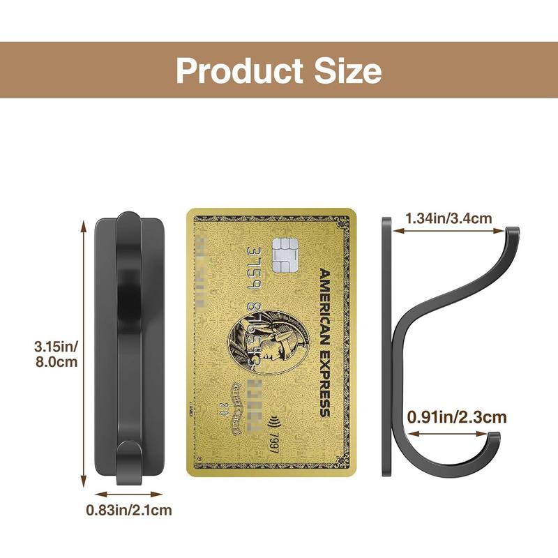 Adhesive Wall Hooks for Towels Coats - Stick On Hooks Hanging Heavy Duty (13lb), Metal Hook for Door, Bathroom, Dorm, Closet - Hanger for Purse, Bag, Robe,Backpack - No  to Wall - Black 4 Pack