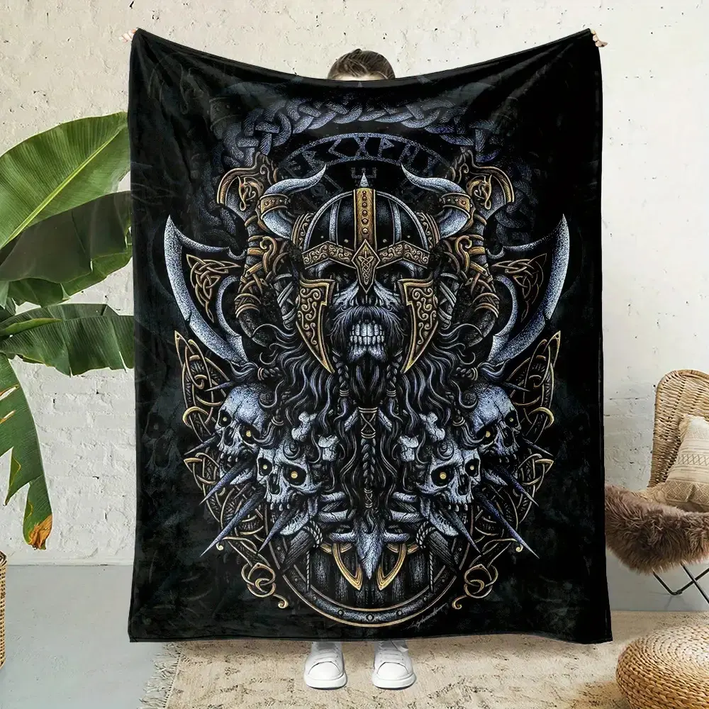 Viking Valhalla Pattern Bed Flannel Fleece Blanket, Soft Warm Throw Blanket, Air-conditioned Room Thickened Flannel Blanket, Warm Nap Blanket for Home Office Travel Camping, Room Accessories, Room Decor9