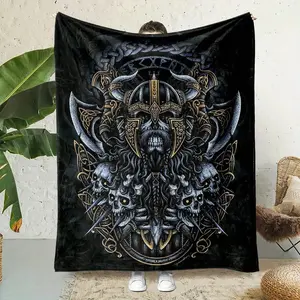 Viking Valhalla Pattern Bed Flannel Fleece Blanket, Soft Warm Throw Blanket, Air-conditioned Room Thickened Flannel Blanket, Warm Nap Blanket for Home Office Travel Camping, Room Accessories, Room Decor9