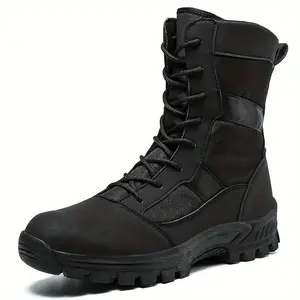 High-Top All-Season Tactical Boots for Men Durable PU Upper, Breathable Fabric Inner, Slip-Resistant TPR Sole, Round Toe Military & Hiking Boots Sport Outdoor